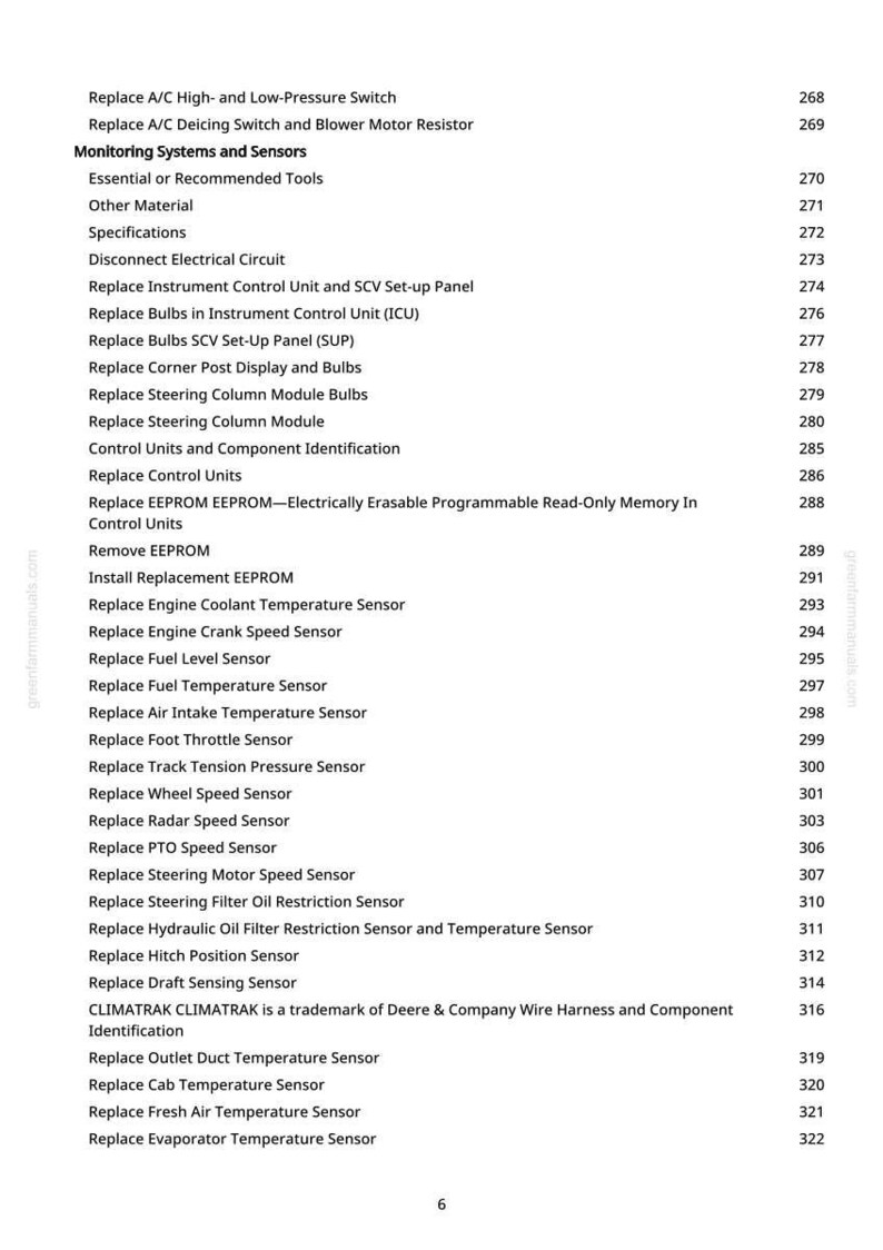 May include: A page from a manual with a list of automotive repair procedures, including sensor replacements and electrical circuit diagnostics. The text is in black font on a white background, with page numbers on the right.