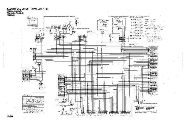 May include: Electrical circuit diagram (1/2) with text. The diagram is a complex network of lines, symbols, and text, likely representing an electrical system. The diagram is in black and white.