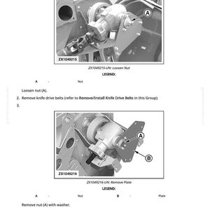 May include: Diagram illustrating the removal and installation of a main drive gear case. The image shows detailed views of mechanical components, including nuts, plates, and gear mechanisms, with labels and instructions for loosening and removing parts. The text includes part numbers and legends.
