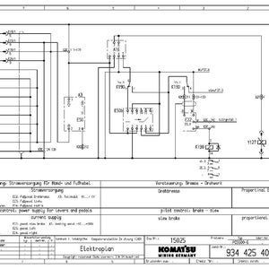 Peut inclure: Un sch&eacute;ma &eacute;lectrique d&eacute;taill&eacute; avec des lignes, des symboles et du texte. Le diagramme comprend des &eacute;tiquettes telles que "pilot control" et "current supply". Le logo Komatsu Mining Germany est visible en bas.