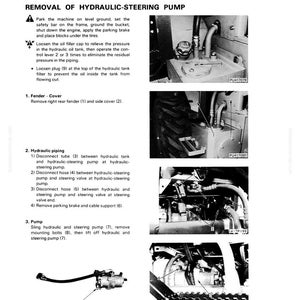 Puede incluir: Diagrama de un manual que detalla la extracci&oacute;n de una bomba de direcci&oacute;n hidr&aacute;ulica. La imagen incluye instrucciones de texto, diagramas de componentes y n&uacute;meros de pieza. La p&aacute;gina se titula "Extracci&oacute;n de la bomba de direcci&oacute;n hidr&aacute;ulica."