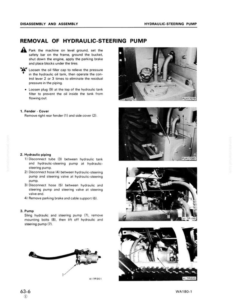 Puede incluir: Diagrama de un manual que detalla la extracci&oacute;n de una bomba de direcci&oacute;n hidr&aacute;ulica. La imagen incluye instrucciones de texto, diagramas de componentes y n&uacute;meros de pieza. La p&aacute;gina se titula "Extracci&oacute;n de la bomba de direcci&oacute;n hidr&aacute;ulica."