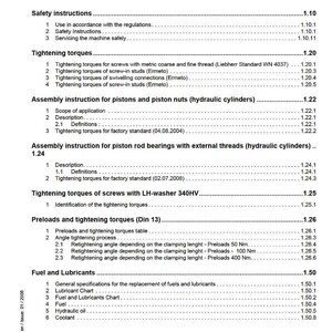 May include: Technical documentation page with the title "Group 1: General Information". The document includes sections on safety instructions, tightening torques, assembly instructions, and fuel and lubricants. The Liebherr logo is at the bottom.