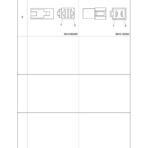 May include: Diagram of a 375 Fasten Type Connector, showing a receptacle connector (female) and a plug connector (male). The diagram includes the text "S810-002402" and "S810-102402". The image also shows the number of pins, which is 2.