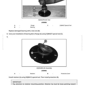 May include: Technical diagrams showing tool and assembly components. The images display a tool with labeled parts A, B, and C, and an assembly with labeled parts A and B. The diagrams are for mechanical repair and maintenance.