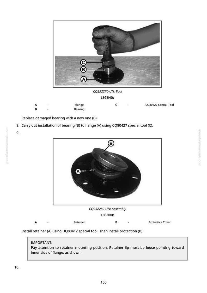 May include: Technical diagrams showing tool and assembly components. The images display a tool with labeled parts A, B, and C, and an assembly with labeled parts A and B. The diagrams are for mechanical repair and maintenance.