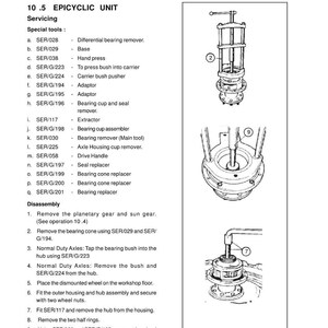 May include: A page from a workshop service manual titled "Rear Axle Oil Immersed Brake." The page includes diagrams of mechanical components, a list of special tools, and disassembly instructions. The manual is for MF275 Xtra & MF290 Xtra.