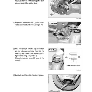 May include: Diagram illustrating the installation of a complete steering case. The image includes close-ups of components, measurements in millimeters and Newton meters, and instructions for lubrication and assembly.