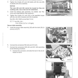 May include: A detailed diagram from a manual, showing steps for installing a KDOC assembly. The image includes close-ups of parts like U-bolts, nuts, and connectors, with measurements in millimeters and Newton meters.