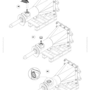 May include: An engineering diagram of a Komatsu hydraulic hammer. The diagram shows the hammer in three different stages of assembly, with labels and callouts. The hammer is mounted on a wooden pallet.