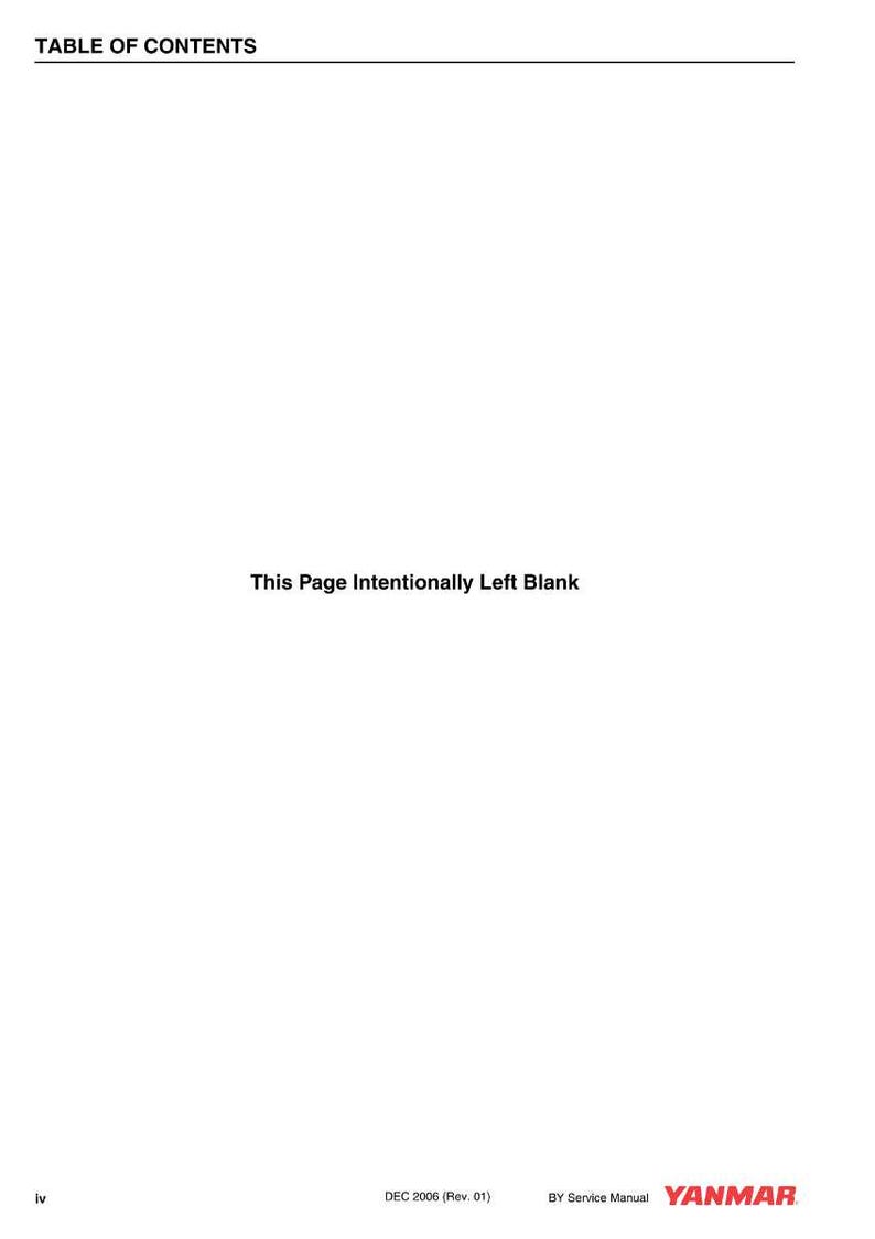 May include: A white page from a manual with the text "TABLE OF CONTENTS" at the top. The text "This Page Intentionally Left Blank" is centered. The bottom of the page includes the text "DEC 2006 (Rev. 01)" and the YANMAR logo.