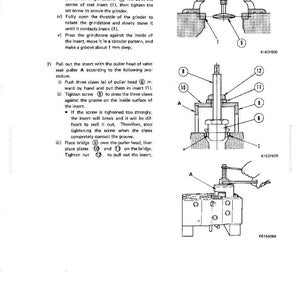 May include: Technical diagram with labeled parts for a mechanical process. The image shows a detailed illustration of a valve seat puller and grinder, with numbered components and explanatory text.