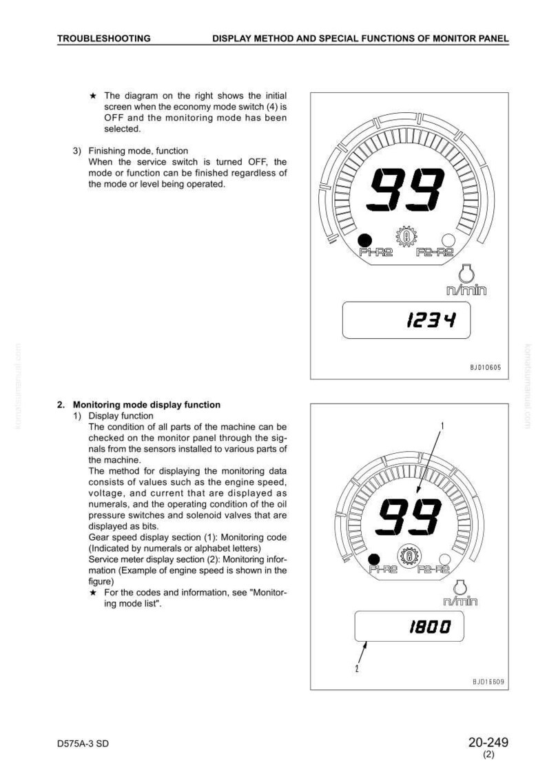 May include: Diagram of a monitor panel with a circular gauge displaying "99" and a lower digital display showing "1234". The panel includes text related to troubleshooting and display functions.