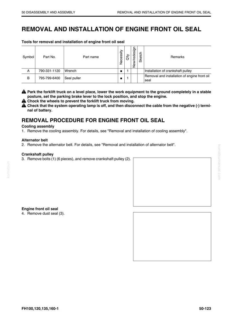 Peut inclure: Un sch&eacute;ma technique d&eacute;taillant le retrait et l'installation d'un joint d'huile avant de moteur. Le document comprend une liste de pi&egrave;ces avec une cl&eacute; et un extracteur de joint, ainsi que des instructions &eacute;tape par &eacute;tape et des consignes de s&eacute;curit&eacute;.