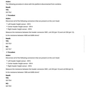 May include: A page from a manual titled "Diagnostics" with numbered procedures and instructions. The text includes steps for disconnecting connectors, measuring resistance, and operational checks. The page number is 114.