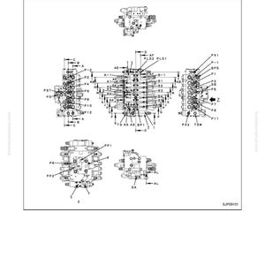 K&ouml;nnte beinhalten: Technisches Diagramm eines Hauptsteuerventils, das dessen Struktur, Funktion und Wartungsstandards zeigt. Das Diagramm zeigt ein 7-Wege-Ventil mit beschrifteten Komponenten. Der Text oben lautet "STRUKTUR, FUNKTION & WARTUNGSSTANDARDS" und "HAUPTSTEUERVENTIL".