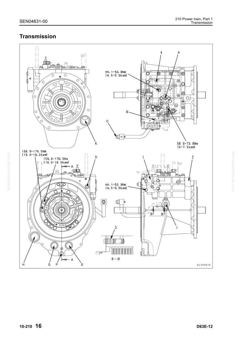 May include: Detailed technical diagram of a transmission system, featuring multiple views and labeled components. The diagram includes measurements in Newton meters (Nm) and Skoml, with annotations and part identifiers.