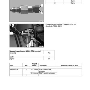 May include: Diagram of an exhaust brake switch, labeled S047, with electrical system information. Includes pin functions, resistance values, and testing details. Text includes "Farmer 400" and "Fav 700/900".