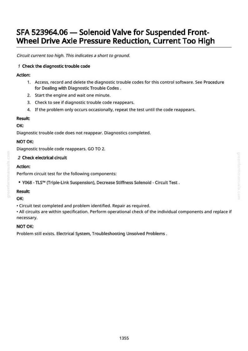 May include: A white page with black text detailing diagnostic steps for a solenoid valve in a vehicle's front-wheel drive axle. The text includes troubleshooting steps, results, and component tests.