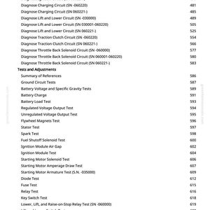 K&ouml;nnte beinhalten: Eine wei&szlig;e Seite mit einer detaillierten Liste von Kfz-Diagnosetests und -einstellungen, einschlie&szlig;lich Stromkreisen, Magnetventilen und Spannungstests. Der Text ist schwarz und &uuml;bersichtlich mit Seitenzahlen versehen.