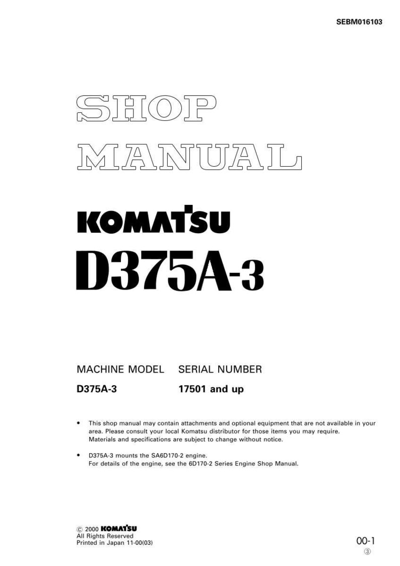 May include: A white shop manual featuring the text "SHOP MANUAL" and "KOMATSU D375A-3" in bold black font. The manual includes the machine model D375A-3 and serial number 17501 and up.