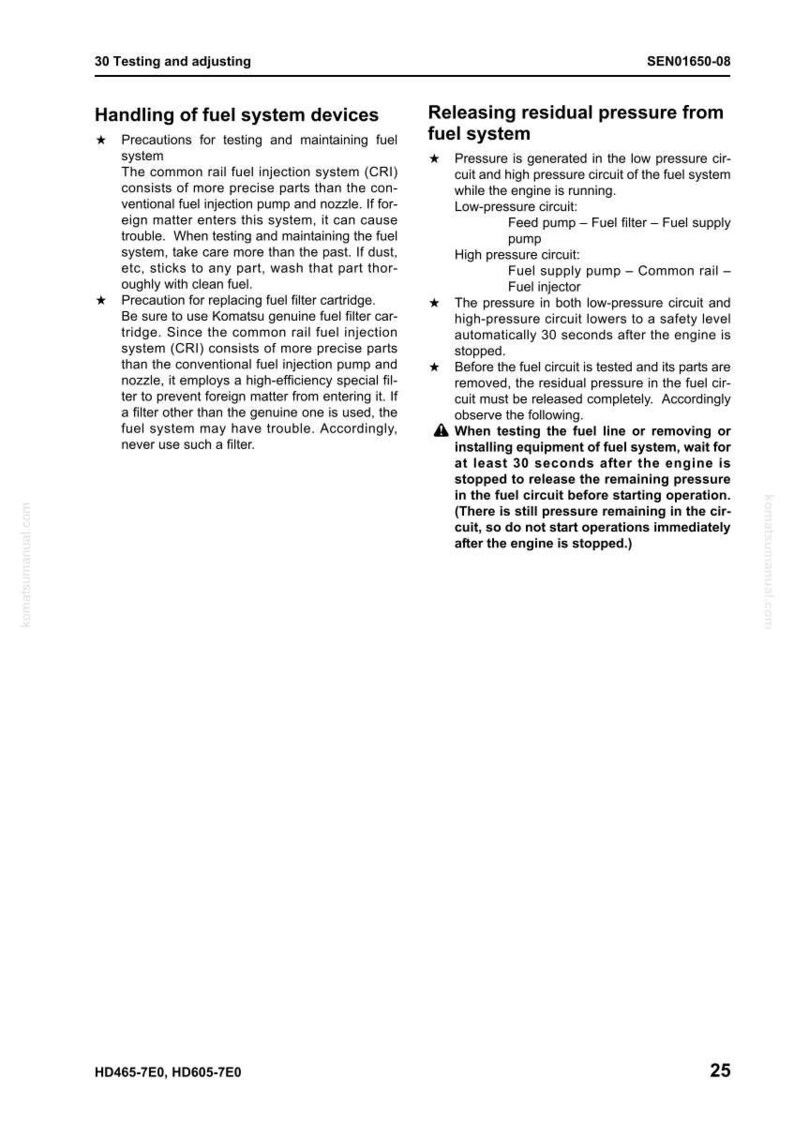 K&ouml;nnte beinhalten: Eine Seite aus einem Handbuch, das die Wartung des Kraftstoffsystems beschreibt. Enth&auml;lt Abschnitte zur Handhabung von Kraftstoffsystemger&auml;ten und zur Freigabe des Restdrucks. Text und Diagramme.
