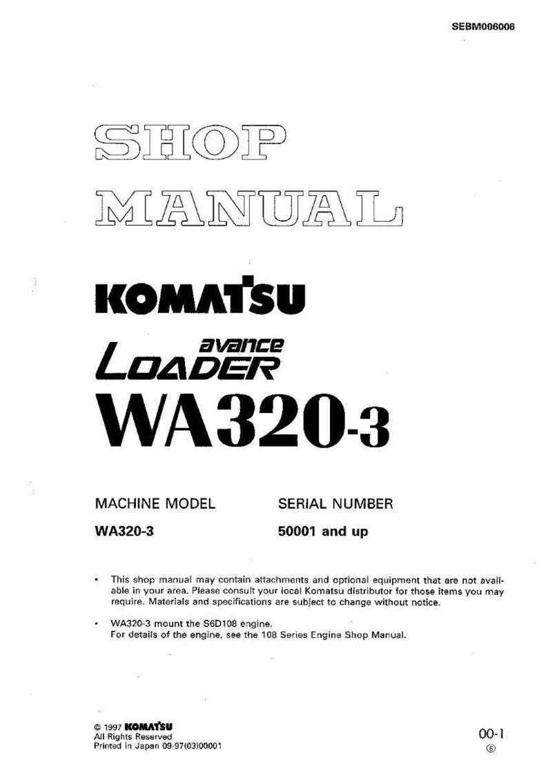 K&ouml;nnte beinhalten: Wei&szlig;es Werkstatthandbuch mit dem Text "SHOP MANUAL" oben. Darunter befinden sich das Komatsu-Logo und "avance LOADER WA320-3". Das Maschinenmodell ist WA320-3 und die Seriennummer ist 50001 und h&ouml;her.
