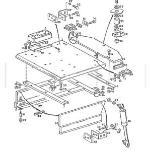 May include: An exploded diagram of mechanical components, including a cover, brackets, bolts, and a hydraulic cylinder. The image is a technical illustration with labels and numbers, likely from a manual.