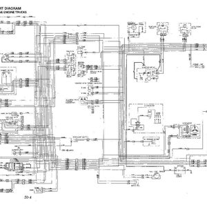 Puede incluir: Diagrama de circuito el&eacute;ctrico para camiones con motor de gasolina H16, H20. El diagrama es un esquema detallado con numerosas l&iacute;neas, s&iacute;mbolos y etiquetas de texto. El diagrama est&aacute; impreso sobre un fondo blanco.