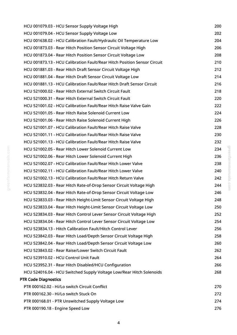 May include: A manual page detailing diagnostic codes for a vehicle's rear hitch system. The list includes codes for sensor voltages, calibration faults, and solenoid currents, providing technical information.