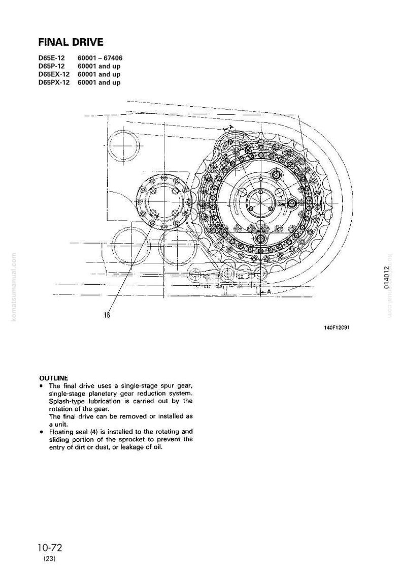 May include: Technical diagram of a final drive assembly, featuring gears, sprockets, and mechanical components. The diagram includes the text "FINAL DRIVE" and model numbers. The image is a detailed technical illustration.
