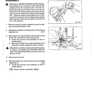 Pode incluir: Diagrama t&eacute;cnico que detalha a desmontagem e montagem de um cilindro de lan&ccedil;a. O texto inclui instru&ccedil;&otilde;es para a remo&ccedil;&atilde;o do cilindro, com ilustra&ccedil;&otilde;es e medidas em quilogramas.