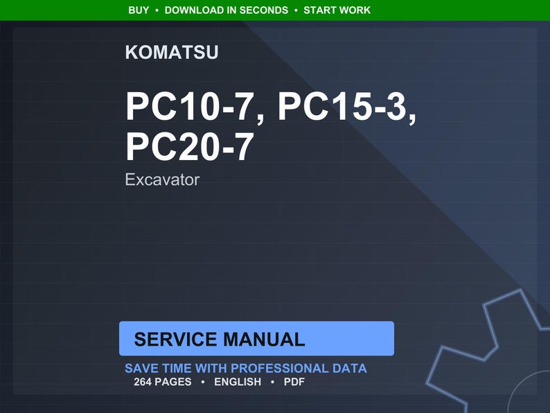 Pode incluir: Um manual de servi&ccedil;o digital para escavadoras Komatsu, incluindo os modelos PC10-7, PC15-3 e PC20-7. O manual &eacute; intitulado "Manual de Servi&ccedil;o" e cont&eacute;m 264 p&aacute;ginas de dados profissionais em ingl&ecirc;s.