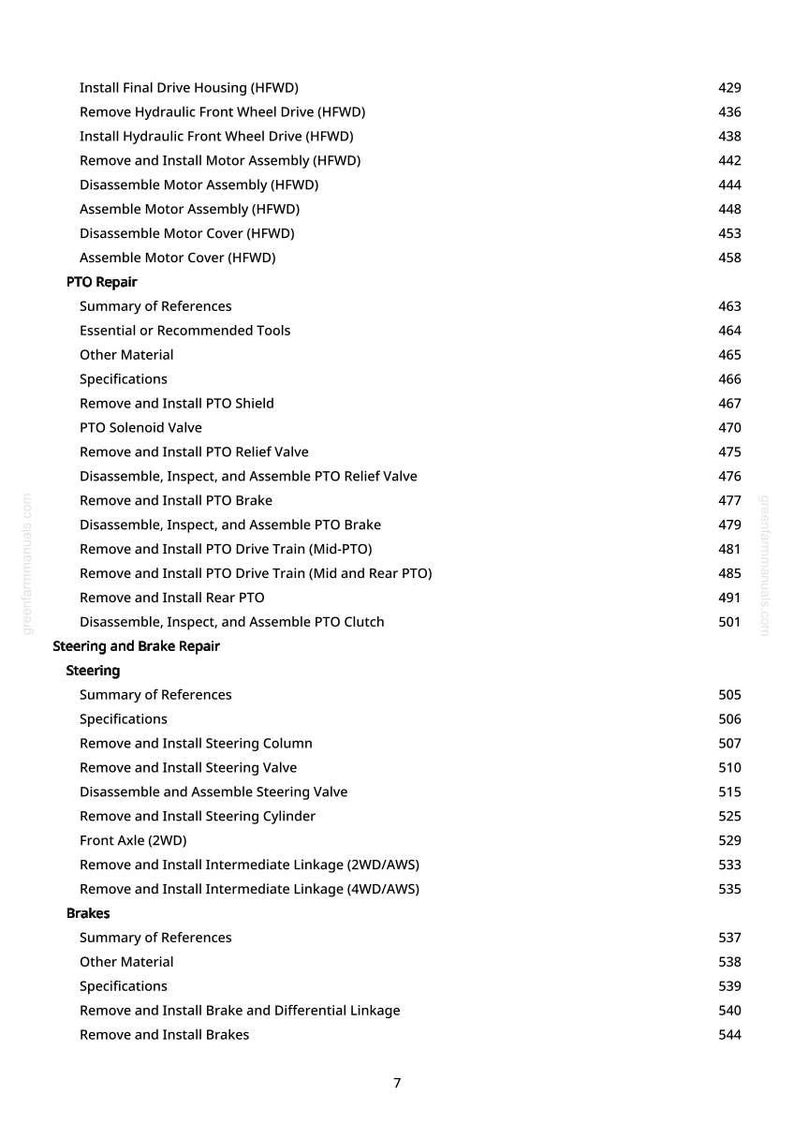 Pode incluir: Uma p&aacute;gina de manual com um sum&aacute;rio. O texto inclui se&ccedil;&otilde;es sobre reparo da TDP, dire&ccedil;&atilde;o e freios, com n&uacute;meros de p&aacute;gina &agrave; direita. A p&aacute;gina &eacute; branca com texto preto, t&iacute;pico de documenta&ccedil;&atilde;o t&eacute;cnica.