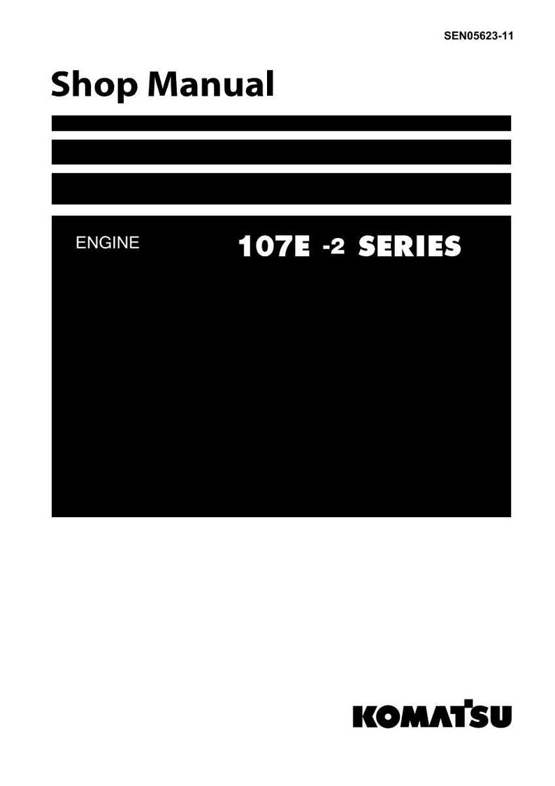 May include: A white shop manual with black text. The title "Shop Manual" is at the top, with the text "ENGINE" and "107E -2 SERIES" below. The Komatsu logo is at the bottom.
