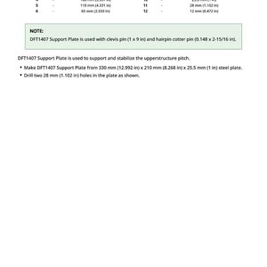 May include: Diagram with measurements in inches and millimeters. Includes a legend with dimensions for various components, such as 330 mm (12.992 in), 210 mm (8.268 in), and 160 mm (6.299 in). Text details the use of a DFT1407 support plate.