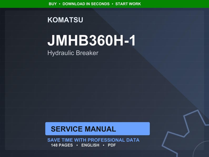 May include: A digital service manual for a Komatsu JMHB360H-1 Hydraulic Breaker. The cover is dark blue with white text, including "SERVICE MANUAL" in a blue rectangle. The manual contains 148 pages and is in English.