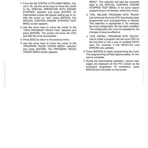 May include: A white document with black text detailing configuration files for a truck's CPU. Instructions include menu navigation, file selection, and programming steps. The document is labeled "Download Configuration Files."