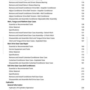 May include: A page from a manual with a list of instructions and procedures, including "Remove and Install Main Drive Belt" and "Adjust Main Drive Belt Tension." The text is black on a white background.