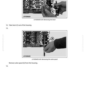 May include: Black and white technical diagram showing the removal of parts from a mechanical component. The diagram includes close-up images with labels and instructions. Text includes "LX1026424" and "LX1026425".