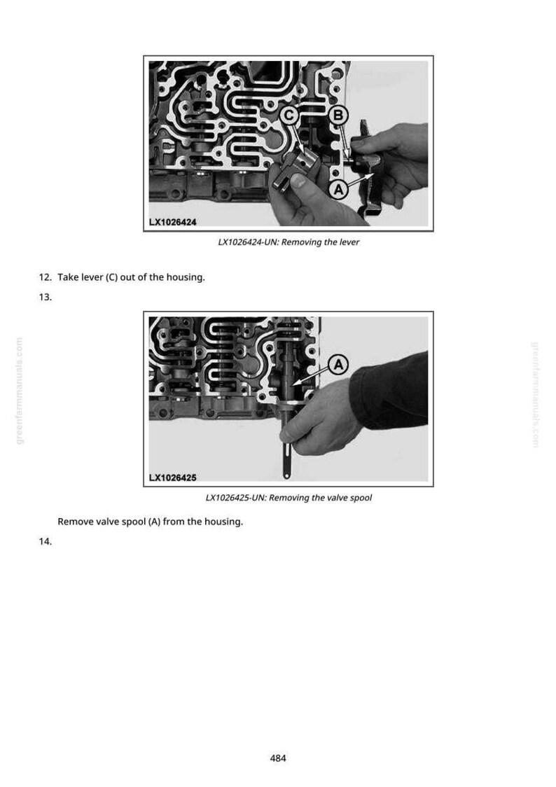 May include: Black and white technical diagram showing the removal of parts from a mechanical component. The diagram includes close-up images with labels and instructions. Text includes "LX1026424" and "LX1026425".