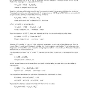 May include: A technical document from Fendt, detailing undesirable secondary reactions in an engine's fuel and exhaust system. The text explains the formation of by-products like biuret and cyanuric acid, with chemical equations.