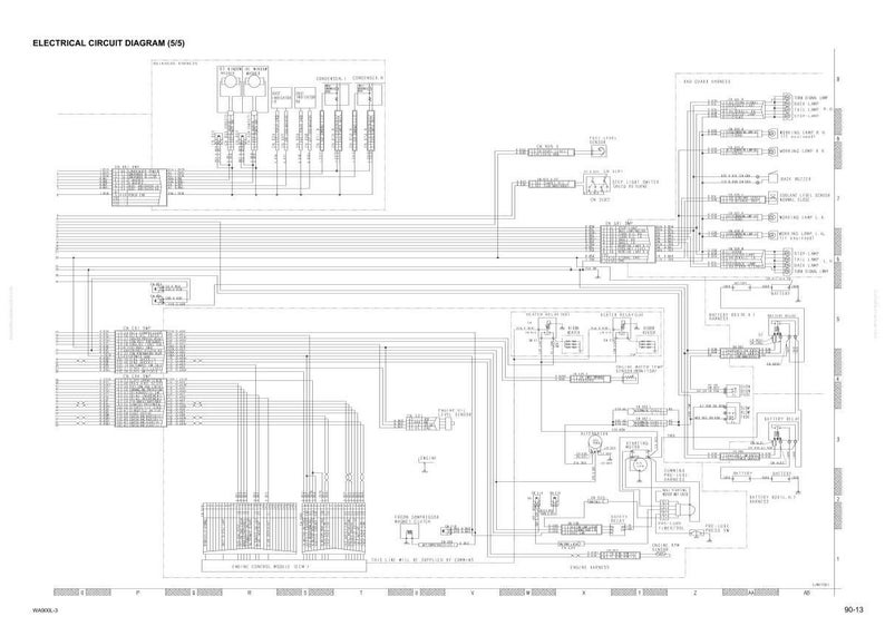 K&ouml;nnte beinhalten: Ein detailliertes elektrisches Schaltbild mit der Bezeichnung "ELECTRICAL CIRCUIT DIAGRAM (5/5)". Das Diagramm ist komplex, mit zahlreichen Linien, Symbolen und Textanmerkungen in Schwarzwei&szlig;, die den Stromfluss veranschaulichen.