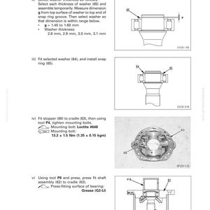 K&ouml;nnte beinhalten: Diagramm mit Anweisungen zur Demontage und Montage einer Hydraulikpumpe. Enth&auml;lt Abbildungen von Unterlegscheiben, Sprengringen, Stoppern, Wiegen und Befestigungsschrauben. Textdetails zu Messungen in mm und Nm.