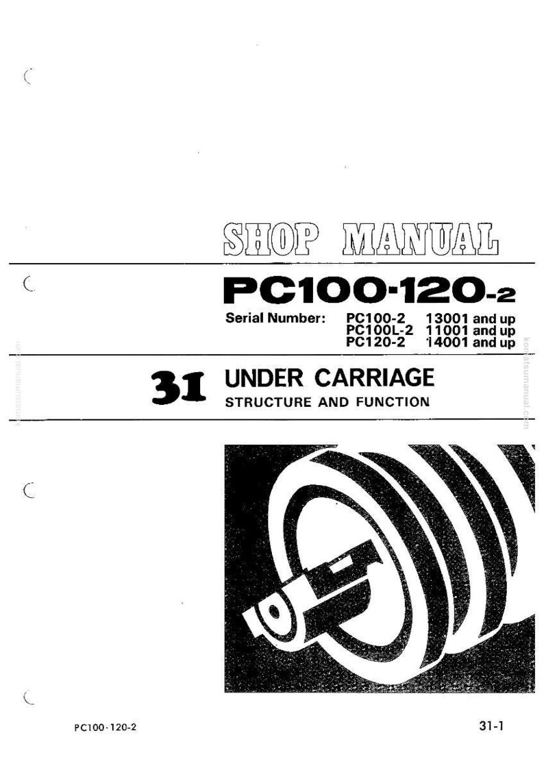May include: Shop manual page for PC100-120-2, featuring text and a black and white illustration of a mechanical component. The text includes the title, serial number information, and section details for the undercarriage structure and function.