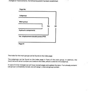 May include: A white document with black text explaining a system for finding information. The document includes a diagram with labels such as "Page No.", "Subgroup", and "Main group". The text describes the index and subgroups.