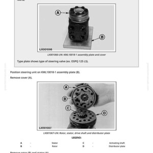 May include: Diagram of a steering valve disassembly, with labels A, B, C, and D pointing to different parts. The image includes text describing the process and part names like rotor and stator.