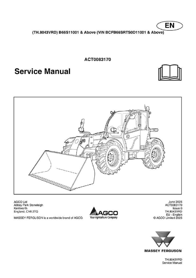 May include: A service manual for a Massey Ferguson TH.8043VRD telehandler. The manual cover features a detailed line drawing of the machine, with large tires and a front bucket. The text "Service Manual" is prominently displayed.