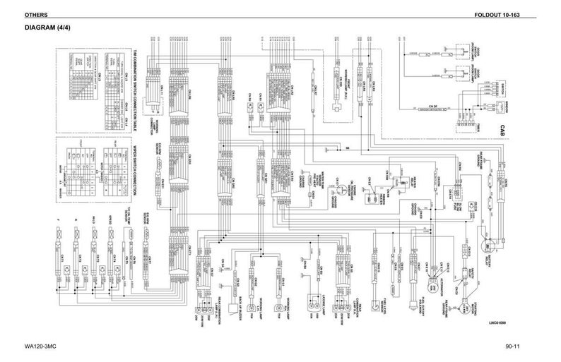 May include: Diagram of an electrical system with numerous lines, symbols, and text labels. The diagram includes multiple tables and a detailed schematic layout, with the text "DIAGRAM (4/4)" at the top. The bottom left corner shows "WA120-3MC".