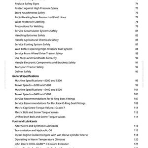 May include: A printed manual page detailing tractor maintenance and safety procedures. The text includes instructions such as "Replace Safety Signs" and "Handle Batteries Safely."